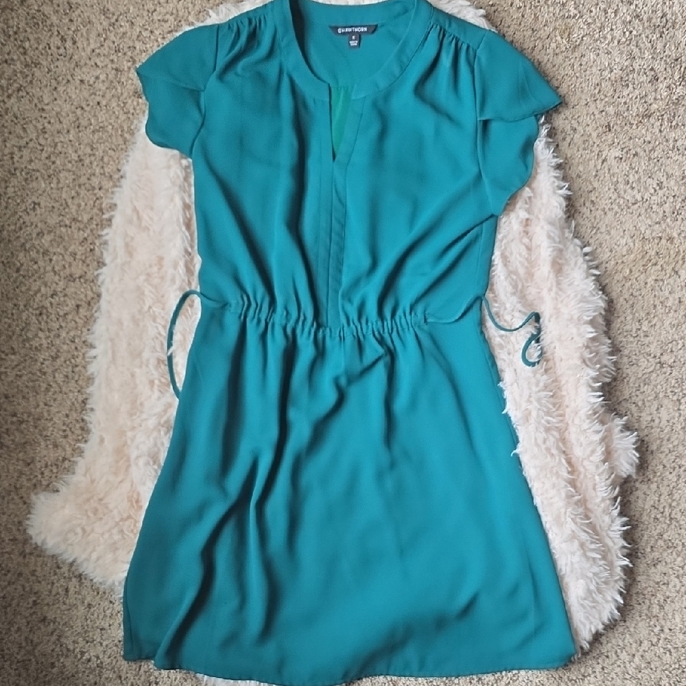 41 Hawthorn Dark Green Drawstring Waist Flutter Sleeve Dress